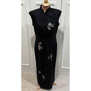 Vintage Dressbarn Women's Floral Embroidered Cheongsam Midi Dress Size 12 Y2K